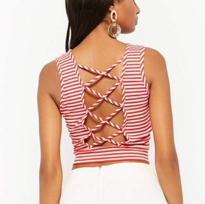 Striped Caged Back Crop Top